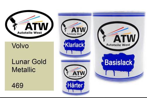 Volvo, Lunar Gold Metallic, 469: 1L Lackdose + 1L Klarlack + 500ml Härter - Set, von ATW Autoteile West.